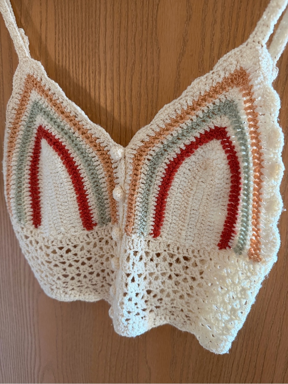 POL Crochet Boho Crop Top Bralette Cream Multicolor Striped Festival Tank Size M - Picture 2 of 10
